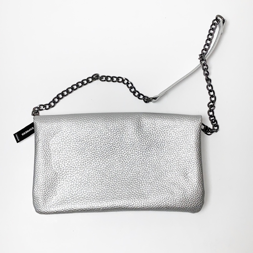 EXPRESS Silver Fold-Over Crossbody Bag/Clutch NWT